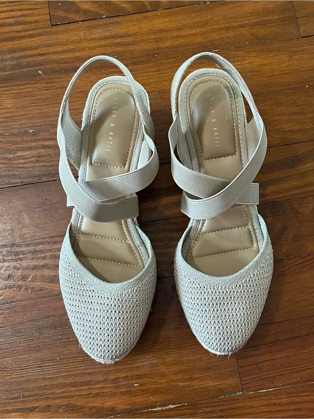 Kelly & Katie Beige Metallic Knit Wedge Slingbacks